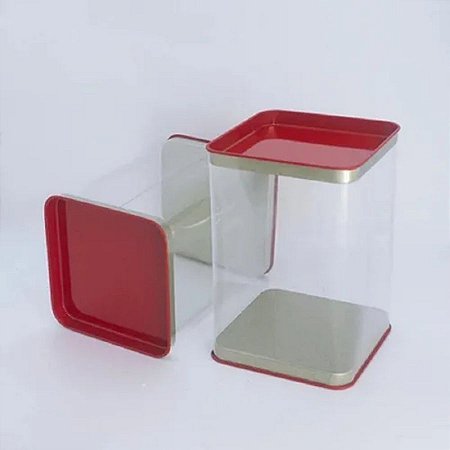 Lata Quadrada Transparente Vermelha - 8x8x7cm - 6 unidades - Rizzo