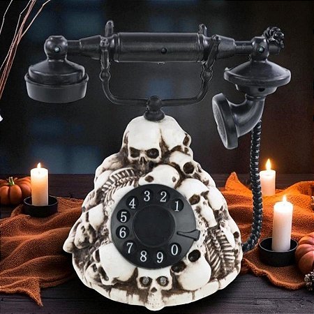 Enfeite Decorativo de Halloween com Luz e Som - Telefone De Caveiras - 24x15,5x25cm - 1 unidade - Cromus - Rizzo