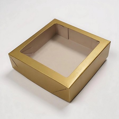Caixa com Visor VC15 (15cm x 15cm x 5cm) Ouro - 20 unidades - Rizzo