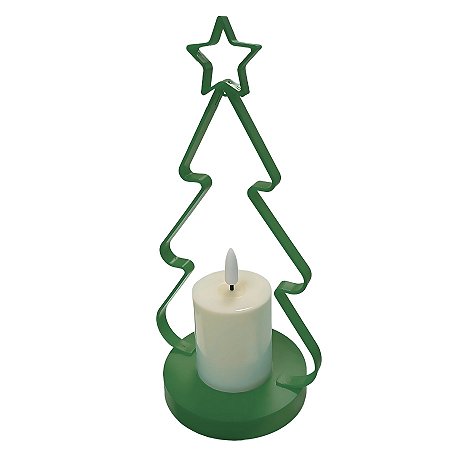 Enfeite Moldura Arvore De Natal com Vela LED - Verde - 11x22x9,5cm - 1 unidade - Artlille - Rizzo