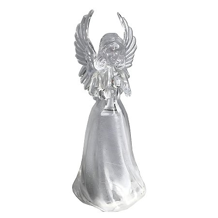 Enfeite Decorativo com Led - Anjo Transparente Tocando Corneta - 4,5x11,5x4,5 - 1 unidade - Artlille - Rizzo
