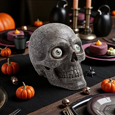 Enfeite Decorativo de Halloween Com Luz e Som - Cranio de Caveira - 13x16x16cm - 1 unidade - Rizzo