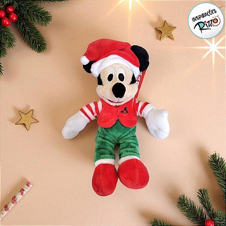 Pelúcia Mickey Mouse de Natal - Verde e Vermelho - 15cm - 1 unidade - Disney Original - Rizzo
