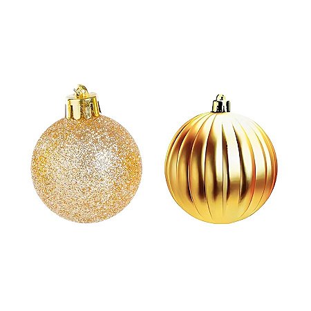Bola de Natal - Ouro - Gomo e Glitter - 10cm - 2 unidades - Cromus - Rizzo