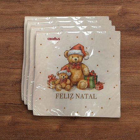 Guardanapo De Papel Natalino - Urso com Touca Papai Noel - 32,5x32,5cm - 20 unidades - Cromus - Rizzo