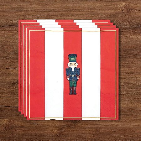 Guardanapo De Papel Natalino - Soldado Quebra Nozes Vermelho e Branco - 32,5x32,5cm - 20 unidades - Cromus - Rizzo