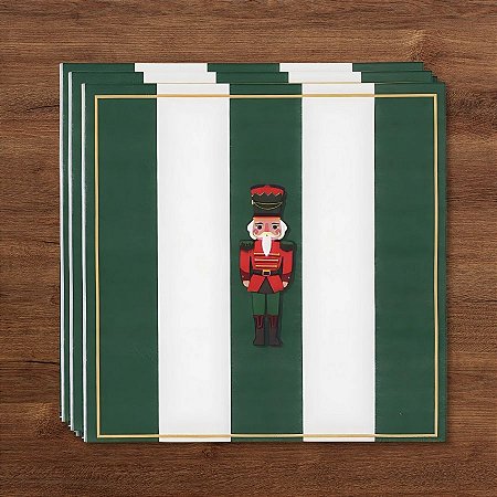Guardanapo De Papel Natalino - Soldado Quebra Nozes Verde e Branco - 32,5x32,5cm - 20 unidades - Cromus - Rizzo