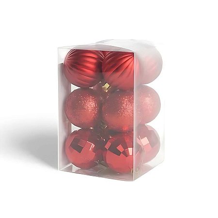 Bola de Natal - Vermelho - Gomo, Glitter e Espelhada - 3cm - 12 unidades - Cromus - Rizzo