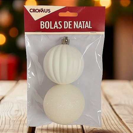 Bola de Natal - Branca - Gomo e Glitter - 10cm - 2 unidades - Cromus - Rizzo