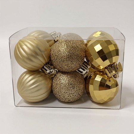 Bola de Natal - Ouro - Gomo, Glitter e Espelhada - 3cm - 12 unidades - Cromus - Rizzo
