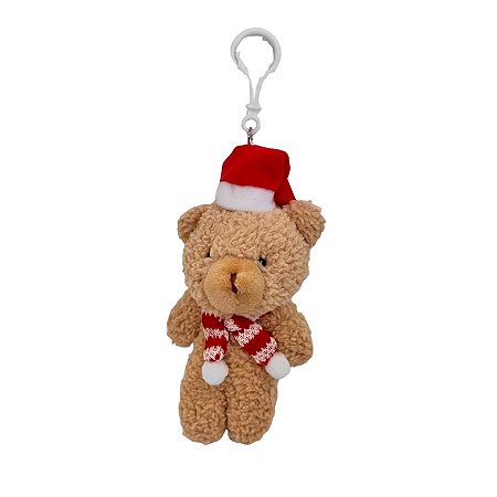 Chaveiro Urso de Pelúcia com Cachecol e Touca - Bege - 15cm - 1 unidade - Rizzo
