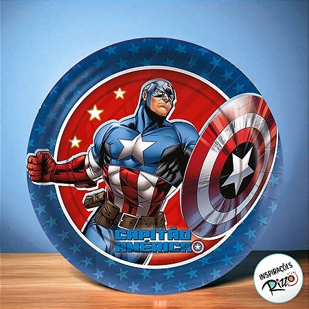 Prato de Papel Redondo - Capitão América - 8 unidades - Disney Original - Rizzo