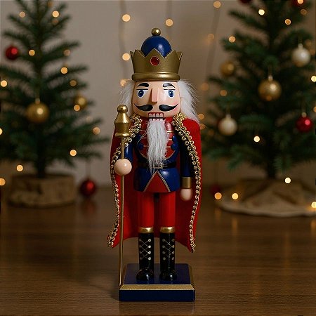 Soldado de Chumbo de Madeira com Capa e Mastro - 7,5x24,5x6,5cm - Azul e Vermelho - 1 unidade - Artlille  - Rizzo