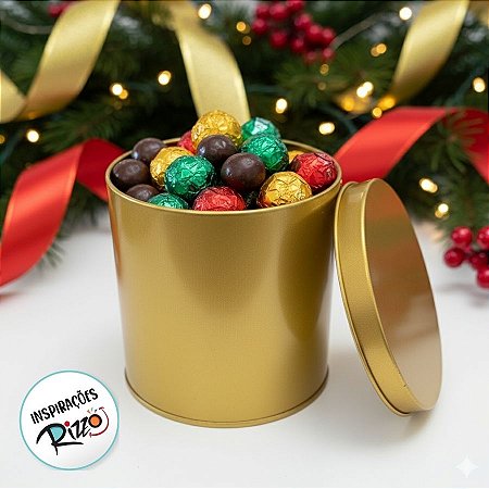 Lata de Metal Redonda - Dourado - 10x10x10cm - 1 unidade - Rizzo