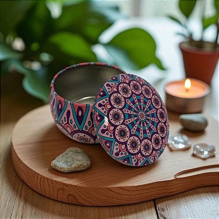 Lata De Metal Estampa De Mandala - Roxo - 7x7cm - 130ml - 1 unidade - Rizzo