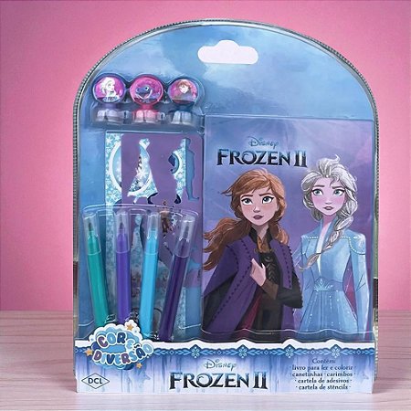 Kit Para Colorir Com Canetinha e Estêncil - Frozen - 10 Itens - 1 unidade - Disney Original - Rizzo