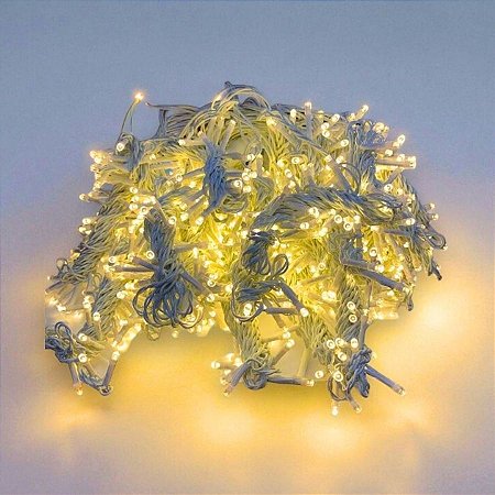 Cortina de LED Branco Quente com Fio Branco 900 Leds - 4x3m - 1 unidade - Rizzo