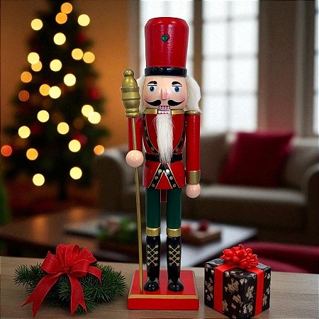 Soldado de Chumbo de Madeira com Lança - 30cm - Vermelho e Verde - 1 unidade - Rizzo