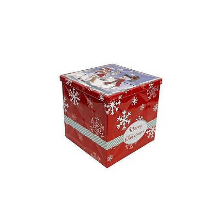 Lata De Metal De Natal - Vermelha - "Have Holly Jolly Christmas" Boneco e Neve  - 15cm - 1 unidade - Rizzo