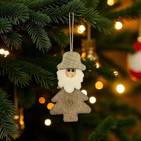 Enfeite Para Pendurar de Natal - Papai Noel Artesanal - Champagne - 13x8cm - 1 unidade - Rizzo - Rizzo