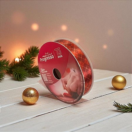 Fita de Cetim 10m x 15mm - Cor 093 - Xadrez Natalino Argyle Vermelho - Rolo 10 metros  - 1 unidade - Progresso - Rizzo