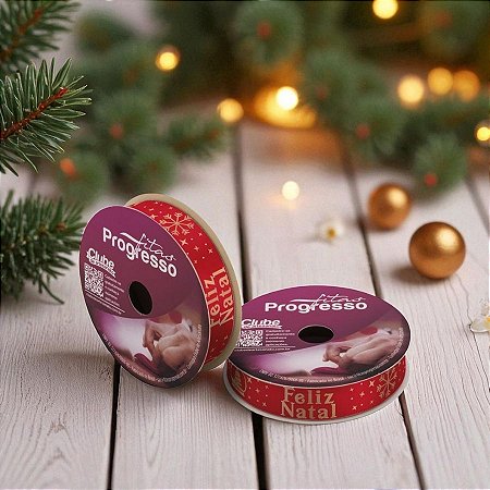 Fita de Cetim 10m x 15mm - Cor 505 - Feliz Natal Vermelho - Rolo 10 metros  - 1 unidade - Progresso - Rizzo