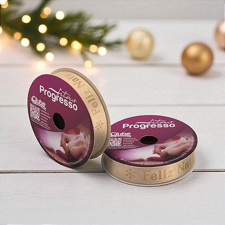 Fita de Cetim 10m x 15mm - Cor 506 - Feliz Natal Ouro - Rolo 10 metros  - 1 unidade - Progresso - Rizzo