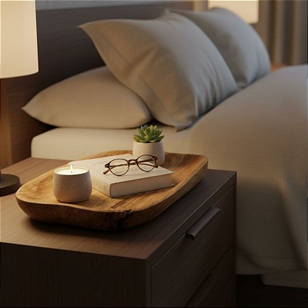 Bandeja Decorativa em Madeira Natural Formato Orgânico - 44x26x3cm - 1 unidade - Rizzo