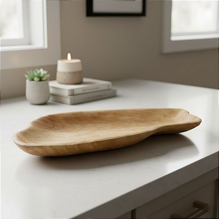 Bandeja Decorativa em Madeira Natural Formato Orgânico - 43x25x4cm - 1 unidade - Rizzo