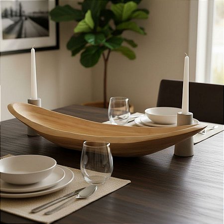 Bandeja Decorativa em Madeira Natural Formato Canoa - 56x14x9cm - 1 unidade - Rizzo