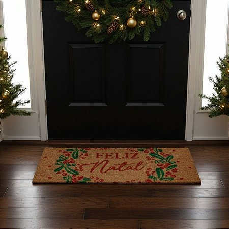 Capacho De Fibra - Feliz Natal Com Visco - 55x25cm - 1 unidade - Cromus - Rizzo