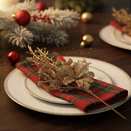 Pick Decorativo de Natal - Galhos com Frutas - Glitter Dourado - 14x30cm - 1 unidade - Cromus - Rizzo