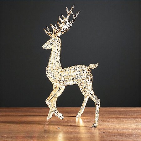 Enfeite Decorativo de Natal - Rena de Metal Gigante com Led - Ouro - 185x36x86cm - 1 unidade - Cromus - Rizzo