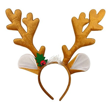 Tiara de Natal Chifre Rena - Marrom e Branco - 30x32x1,5cm - 1 unidade - Cromus - Rizzo