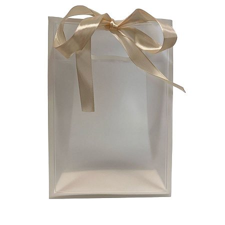Sacola Transparente PVC com Alça e Fita  - Branco - 26x18x8cm - 1 unidade - Rizzo