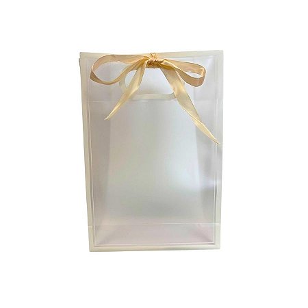 Sacola Transparente PVC com Alça e Fita  - Branco - 35x24x10cm - 1 unidade - Rizzo