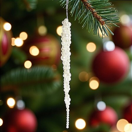Enfeite Decorativo Para Pendurar de Natal - Cordão Perolas Brancas - 23,5x2cm - 1 unidade - Cromus - Rizzo