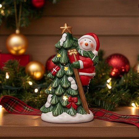 Enfeite De Natal em Resina - Boneco De Neve Na Árvore De Natal Com LED -  22,5x12cm - 1 unidade - Rizzo