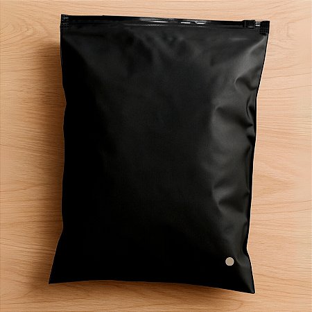 Saco Trilho Zip Preto Fosco Com Furo - 30x40cm - 50 unidades - Rizzo