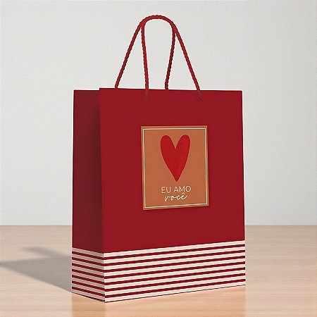 Sacola de Papel Premium - "Eu Amo Você" - 34x38x15,5cm - 1 unidades - Cromus - Rizzo