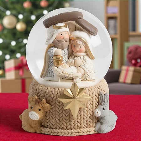 Enfeite Decorativo de Natal - Globo de Neve com Sagrada Família - 6,3x4,5cm - 1 unidade - Cromus - Rizzo