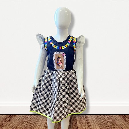 Vestido de Festa Junina Colorido - Bonequinha - Preto e Xadrez - G - 1 unidade - Rizzo