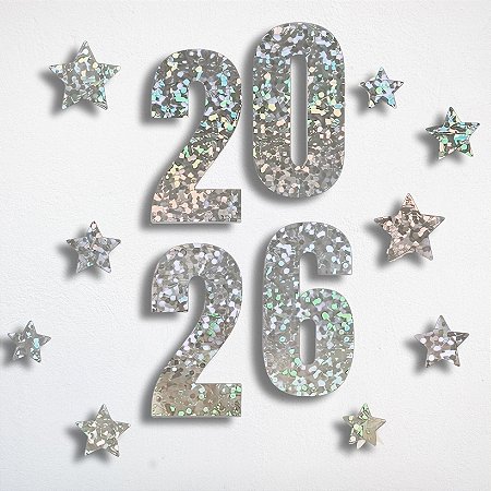 Painel Decorativo - Ano Novo 2026 Prata Holográfico - 16x30cm - 1 unidade - Regina - Rizzo