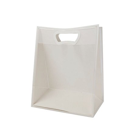 Sacola Transparente Fosca Pvc Alça Plana Branca - 25x15x9cm - 10 unidades - 10 unidades - Cromus - Rizzo