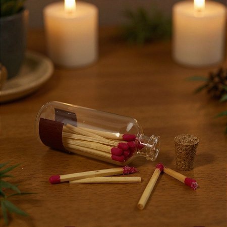 Pote De Vidro Com Fósforo Vermelho - 7,5x2,5cm - 1 unidade - Rizzo