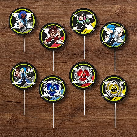 Pick Decorativo Para Doces - Beyblade X - 10,5x5cm - 8 unidades - Regina - Rizzo