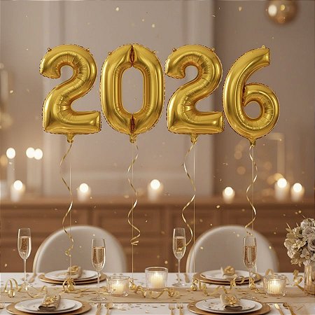 Balão de Festa Microfoil 16" 40cm - Kit "2026" Dourado - 1 unidade - Rizzo