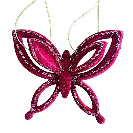 Enfeite Para Pendurar de Natal - Borboleta Glitter Vinho - 10,5x8,5x3cm - 1 unidade - Cromus - Rizzo