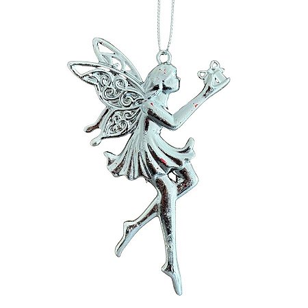 Enfeite Para Pendurar de Natal - Fada Prata - 14x8,5cm - 1 unidade - Cromus - Rizzo