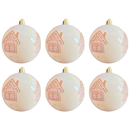 Bolas de Natal - Bege com Ginger  Branco/Bege - 8x8cm   - 6 unidades - Cromus - Rizzo